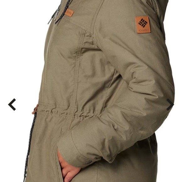 Columbia Womens Insulated Hooded Parka Jacket Khaki Green Drawstring Waist - Picture 2 of 6
